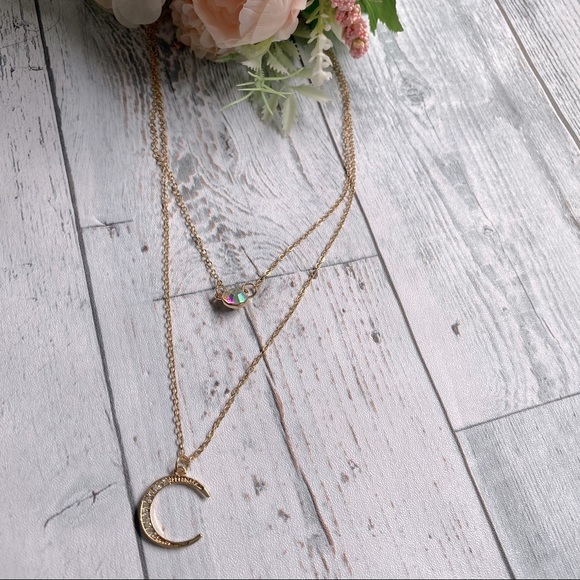 Vintage Moon necklace multi layer gold plated - Picture 3 of 5